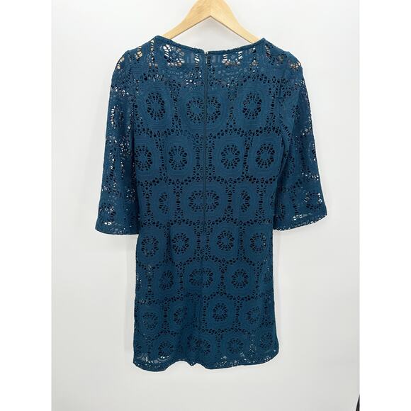 Chico's Dress Women 1 Medium Blue Solid Crochet Camille Enchanted Teal Disco - Picture 2 of 9